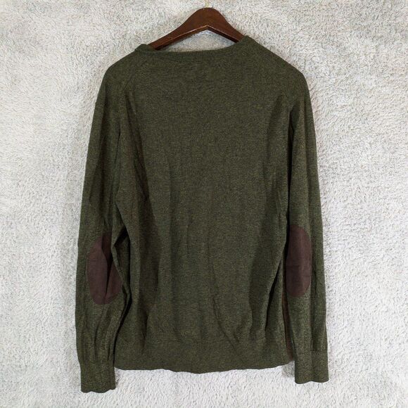 Cremieux Men's Medium Wool Blend Sweater V Neck Leather Elbow Patches green - Picture 7 of 7